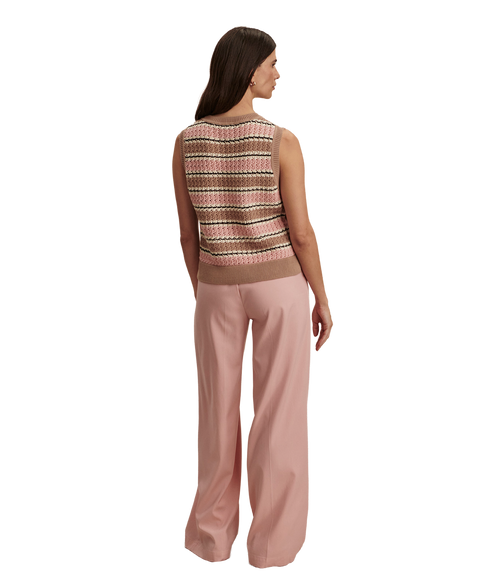 Deeley Stripe Stitch Tank - Taupe/Rose