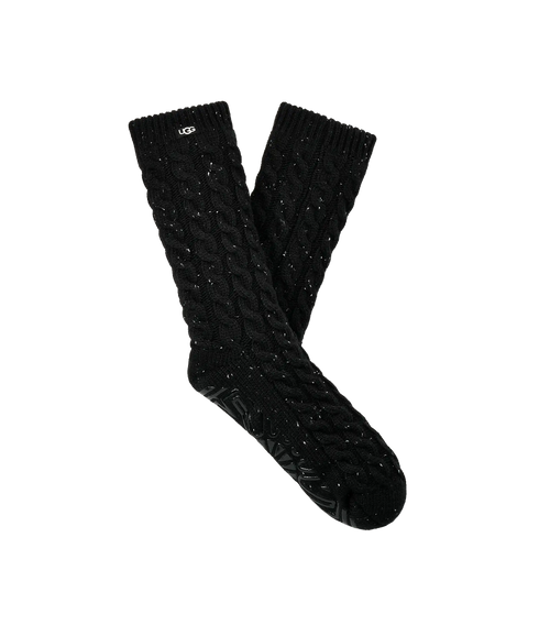 Elowyn Cable Knit Fleece Lined Socks - Black Confetti