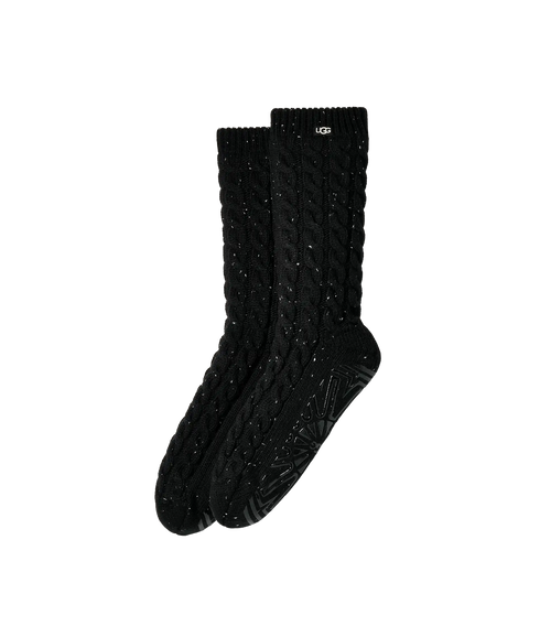 Elowyn Cable Knit Fleece Lined Socks - Black Confetti