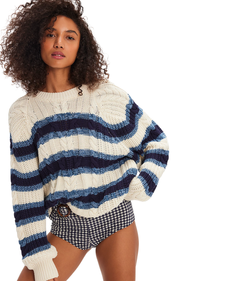 Frankie Striped Cable Pullover - Ivory Combo