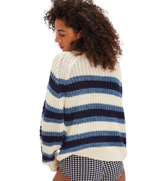 Frankie Striped Cable Pullover - Ivory Combo