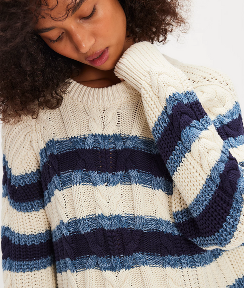 Frankie Striped Cable Pullover - Ivory Combo