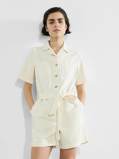 Dana Denim Ss Playsuit - Ecru