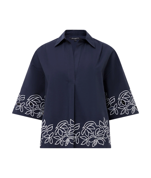 Alissa Cotton Popover - Navy/White
