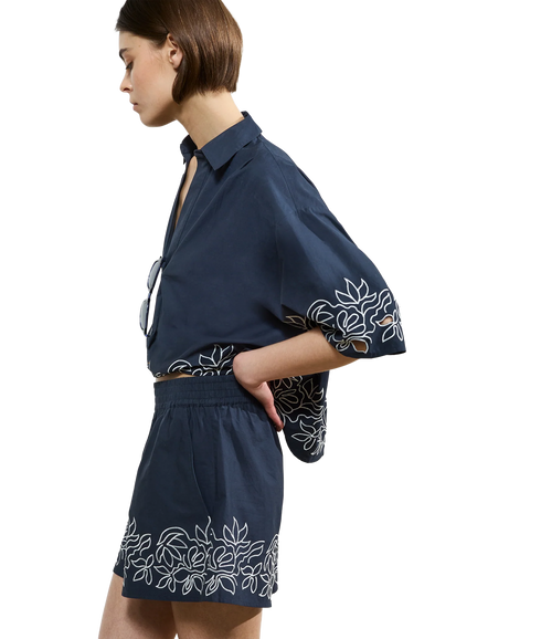 Alissa Cotton Popover - Navy/White