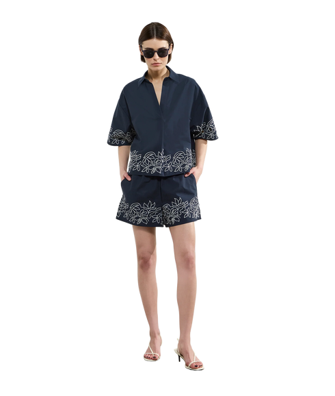 Alissa Cotton Popover - Navy/White