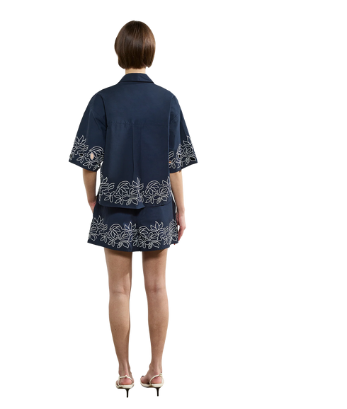 Alissa Cotton Popover - Navy/White