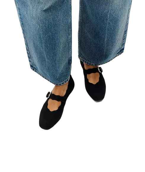 Delicato Wave-Edge Canvas Mary Janes