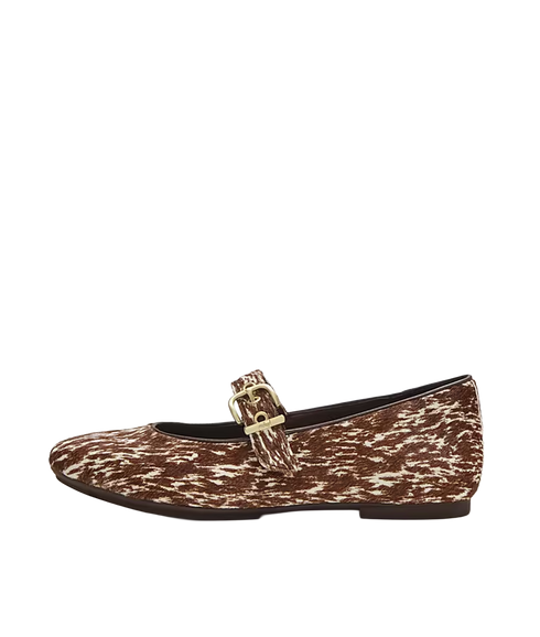 Delicato Pony Cow Mary Janes - Brown/White
