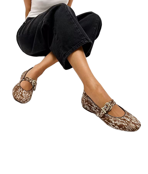 Delicato Pony Cow Mary Janes - Brown/White