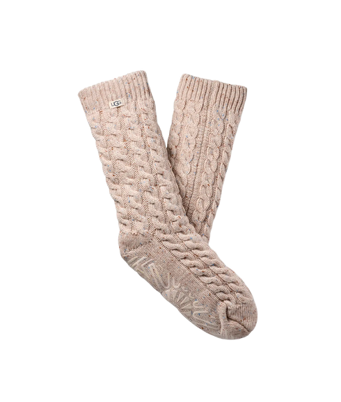 Elowyn Cable Knit Fleece Lined Socks - Black Confetti