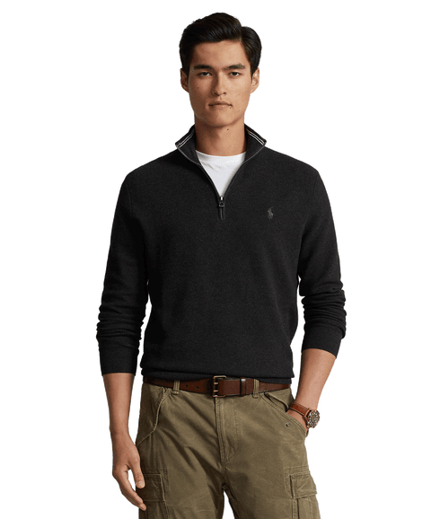 Mesh-knit Cotton Quarter-zip Sweater - Grey