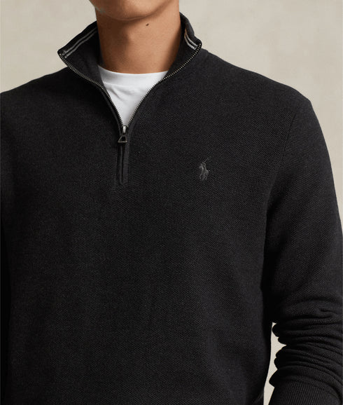 Mesh-knit Cotton Quarter-zip Sweater - Grey