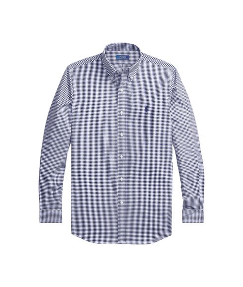 Custom Fit Gingham Stretch Poplin Shirt - Navy
