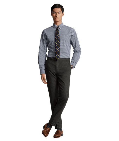 Custom Fit Gingham Stretch Poplin Shirt - Navy