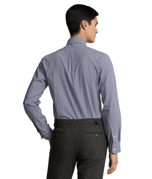 Custom Fit Gingham Stretch Poplin Shirt - Navy