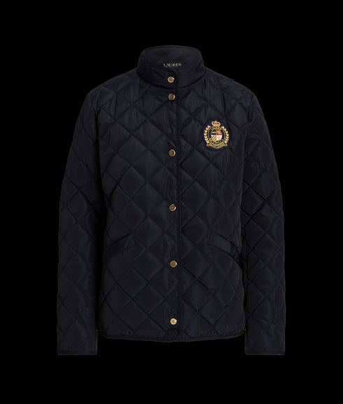 Crest-Patch Quilted Mockneck Jacket - Navy