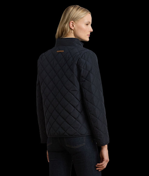 Crest-Patch Quilted Mockneck Jacket - Navy
