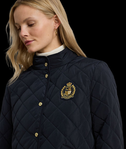 Crest-Patch Quilted Mockneck Jacket - Navy
