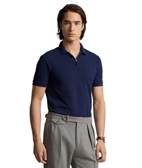 Custom Slim Fit Stretch Mesh Polo Shirt - Navy