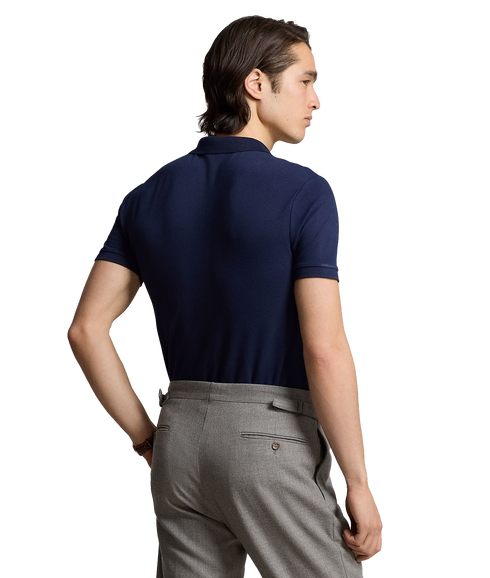 Custom Slim Fit Stretch Mesh Polo Shirt - Navy