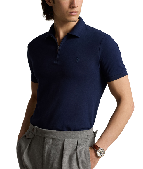 Custom Slim Fit Stretch Mesh Polo Shirt - Navy