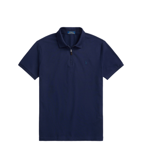 Custom Slim Fit Stretch Mesh Polo Shirt - Navy