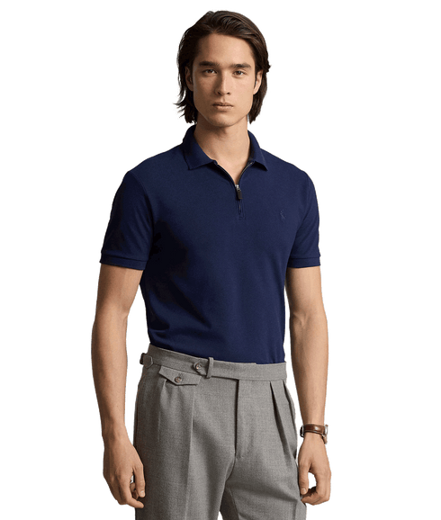 Custom Slim Fit Stretch Mesh Polo Shirt - Navy