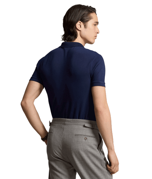 Custom Slim Fit Stretch Mesh Polo Shirt - Navy