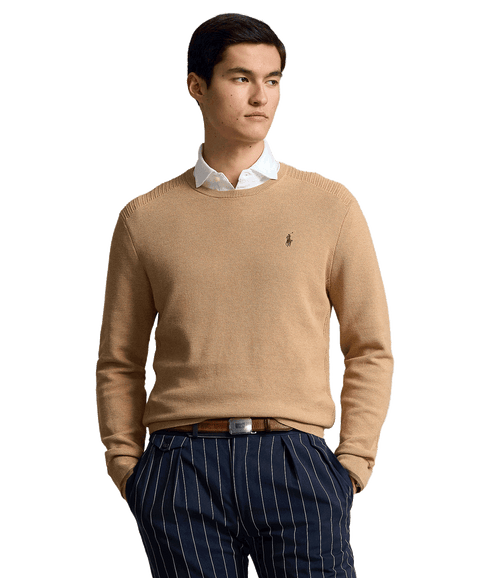 Mesh-knit Cotton Crewneck Sweater - Beige