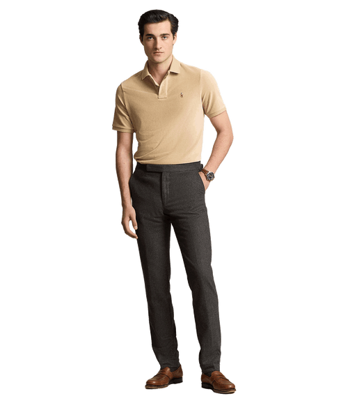 Classic Fit Knit Corduroy Polo Shirt - Brown
