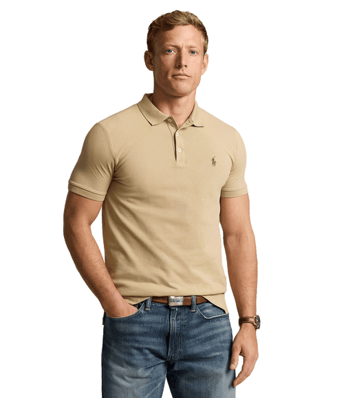 Custom Slim Fit Stretch Mesh Polo Shirt - Beige
