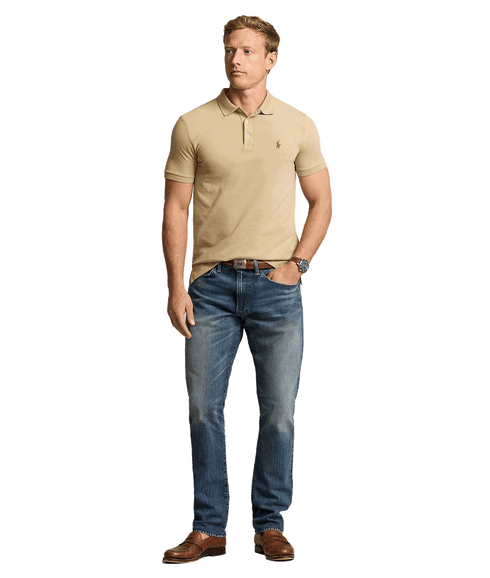 Custom Slim Fit Stretch Mesh Polo Shirt - Beige