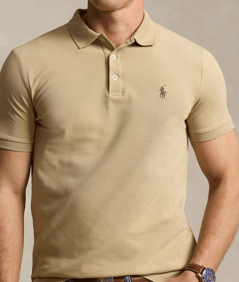 Custom Slim Fit Stretch Mesh Polo Shirt - Beige