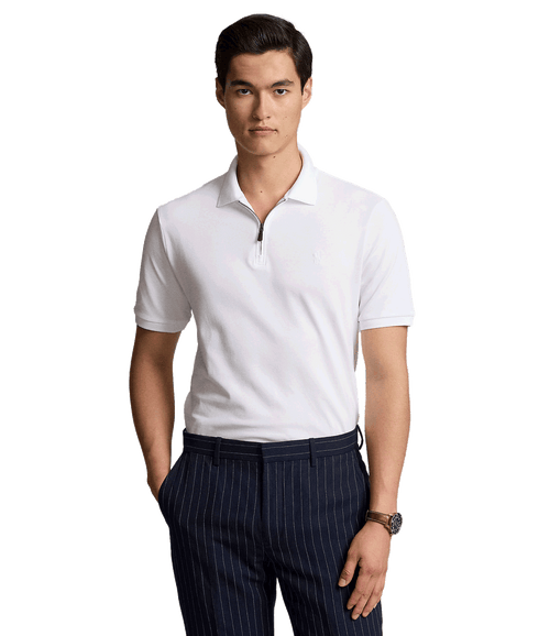 Custom Slim Fit Stretch Mesh Polo Shirt - White