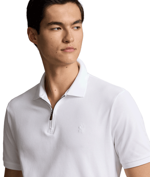 Custom Slim Fit Stretch Mesh Polo Shirt - White