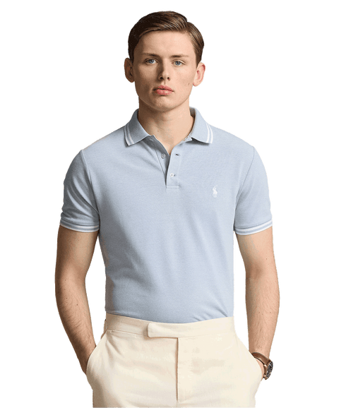 Custom Slim Fit Stretch Mesh Polo Shirt - Blue