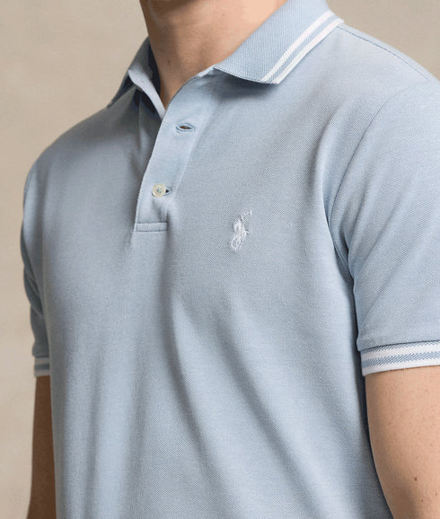 Custom Slim Fit Stretch Mesh Polo Shirt - Blue
