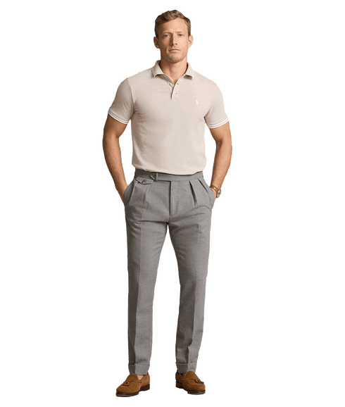 Custom Slim Fit Stretch Mesh Polo Shirt - Beige