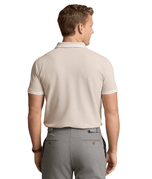 Custom Slim Fit Stretch Mesh Polo Shirt - Beige