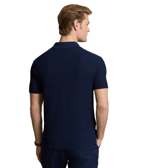 Textured Cotton-linen Shirt Sweater - Navy