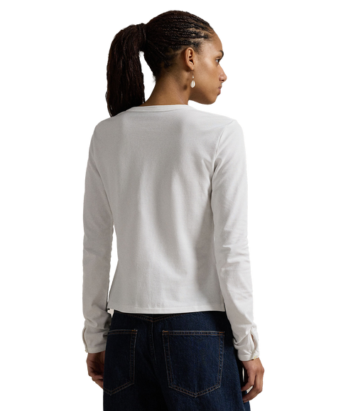 Stretch Mesh Cotton Crewneck Cardigan - White