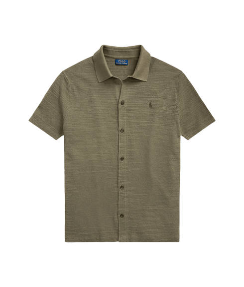 Textured Cotton-linen Shirt Sweater - Green