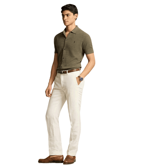 Textured Cotton-linen Shirt Sweater - Green