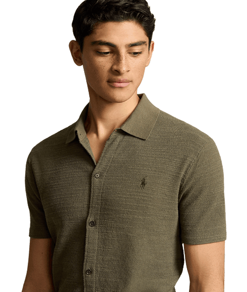 Textured Cotton-linen Shirt Sweater - Green