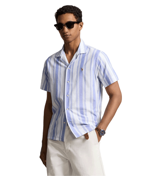 Classic Fit Striped Oxford Camp Shirt - Multi