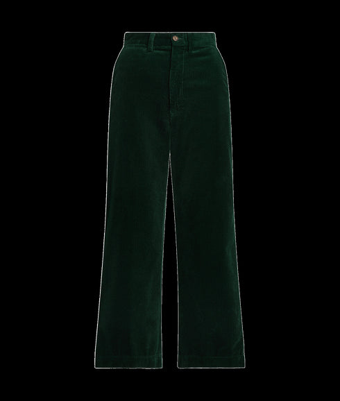 Corduroy Wide-leg Cropped Pant - Green