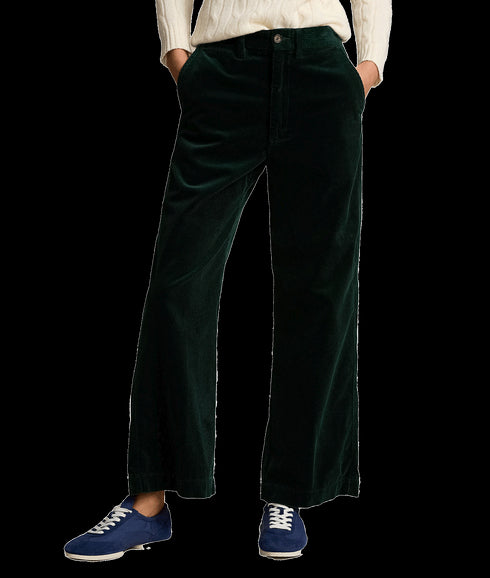 Corduroy Wide-leg Cropped Pant - Green