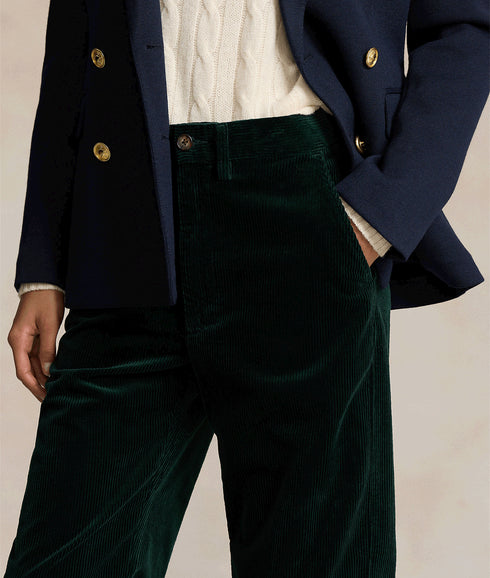 Corduroy Wide-leg Cropped Pant - Green