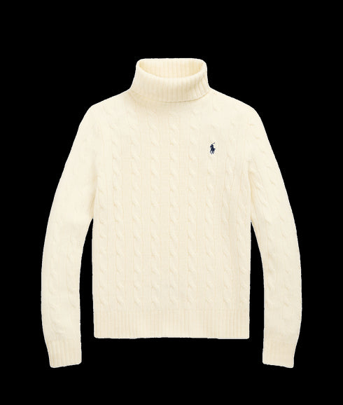 Wool-cashmere Cable Turtleneck Sweater - Cream